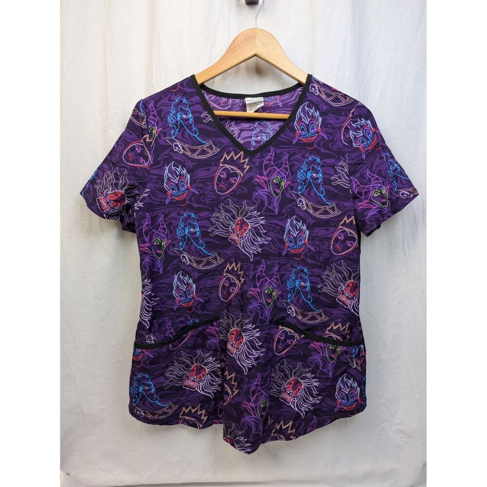 Disney Villains Scrubstar Women's Glow Cruella Hades Maleficent Ursula Scrub Top
